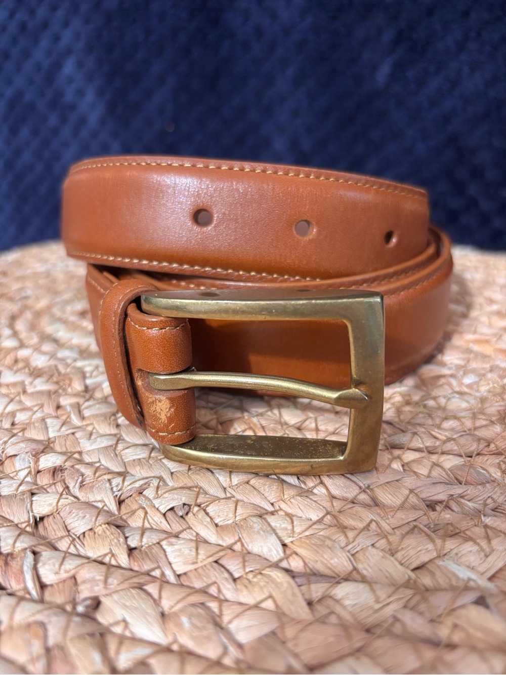 Allen Edmonds Classic Tan Leather Men's Belt with Brass Buckle